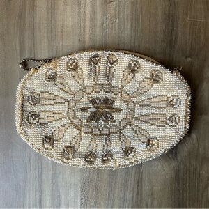 Antique 1930s white beaded made in Czechoslovakia clutch bag